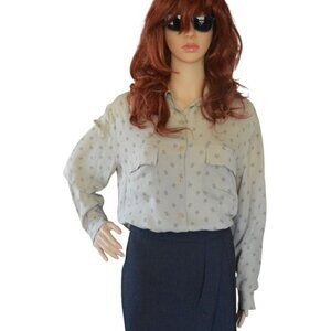 Vintage 90s Calvin Klein Womens Size M Beige Diamond Print Button-Up Blouse